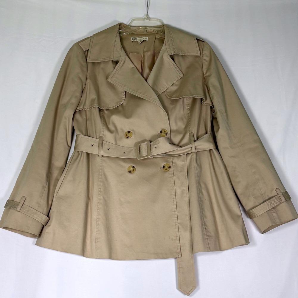 Cato Cropped Trench Coat Womens Medium Beige Belted Double Breasted Jacket
